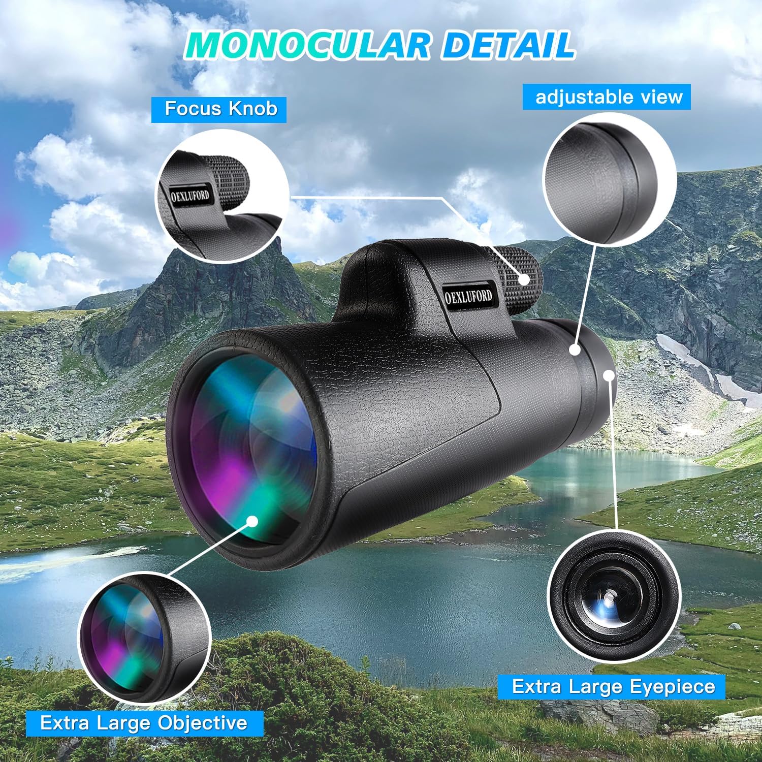 80X100 Monocular for Adults - Monocular Telescope High Definition with Smartphone Holder & Tripod, High Power Monoculars for Adults Watching Hunting Camping Hiking Travling with Zoom Focus - Image 3