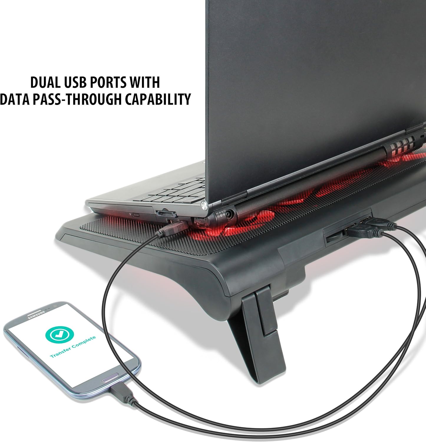 ENHANCE Gaming Laptop Cooling Pad Stand with LED Cooler Fans , Adjustable Height , & Dual USB Port for 17 inch Laptops - 5 Ultra Quiet High Performance Fans 2630 RPM & Built-In Bumpers - Red - Image 7