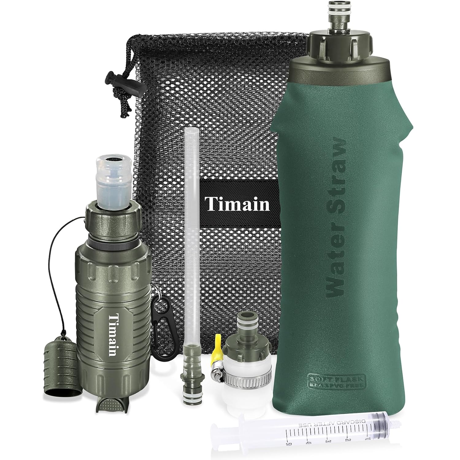 Timain Portable Personal Water Filter Straw,Water Purifier Survival for Emergency Preparedness,Outdoor Activities,Travel,Camping, Hiking,Fishing,Hunting. (Green) - Image 2