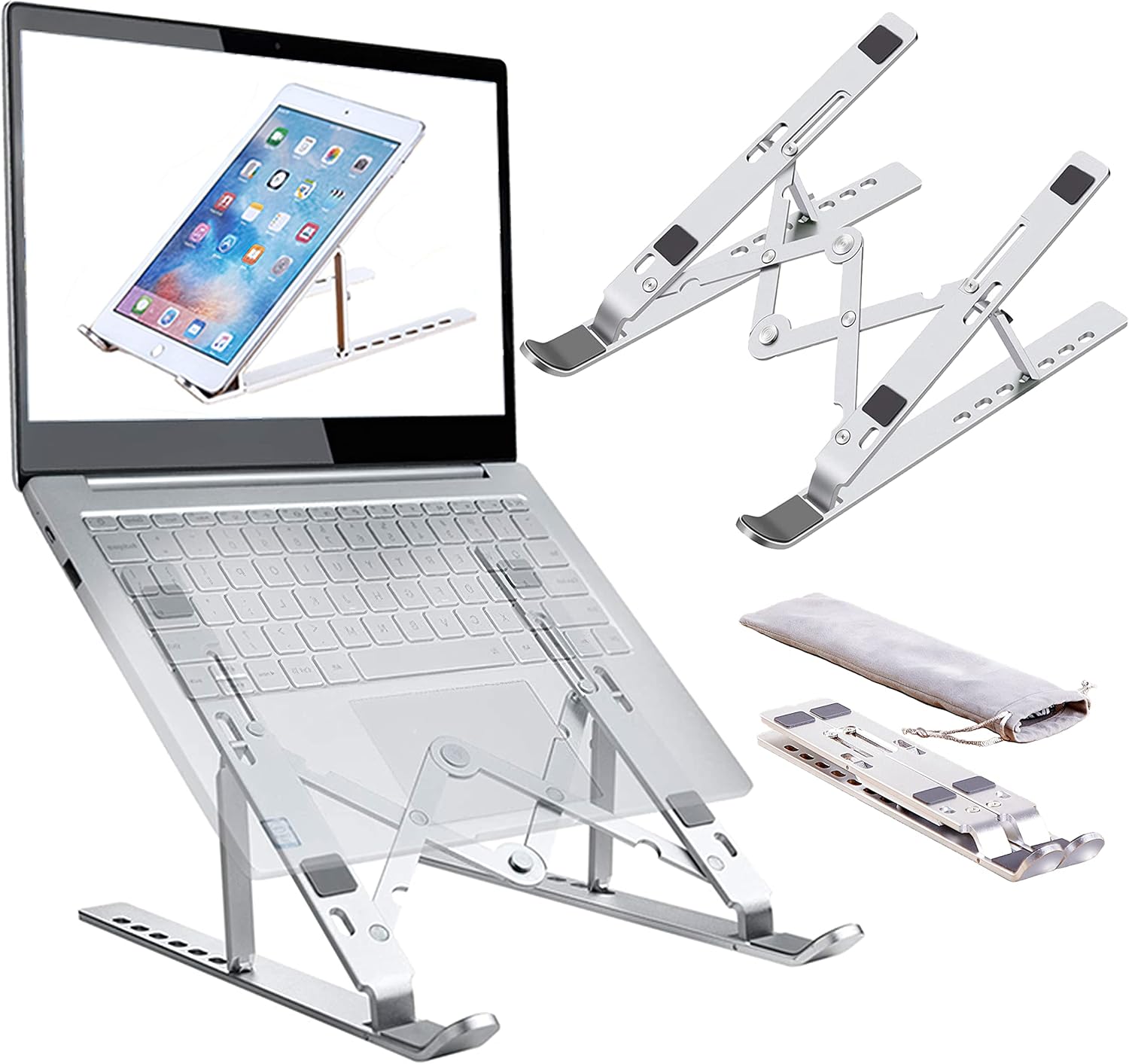 Laptop Stand, Laptop Riser Computer Stand for Desk, Adjustable Aluminum Foldable Portable Desktop Holder, Compatible with MacBook Air pro, iPad, Lenovo, 10-15.6” Laptop and Tablets (Silver) - Image 10