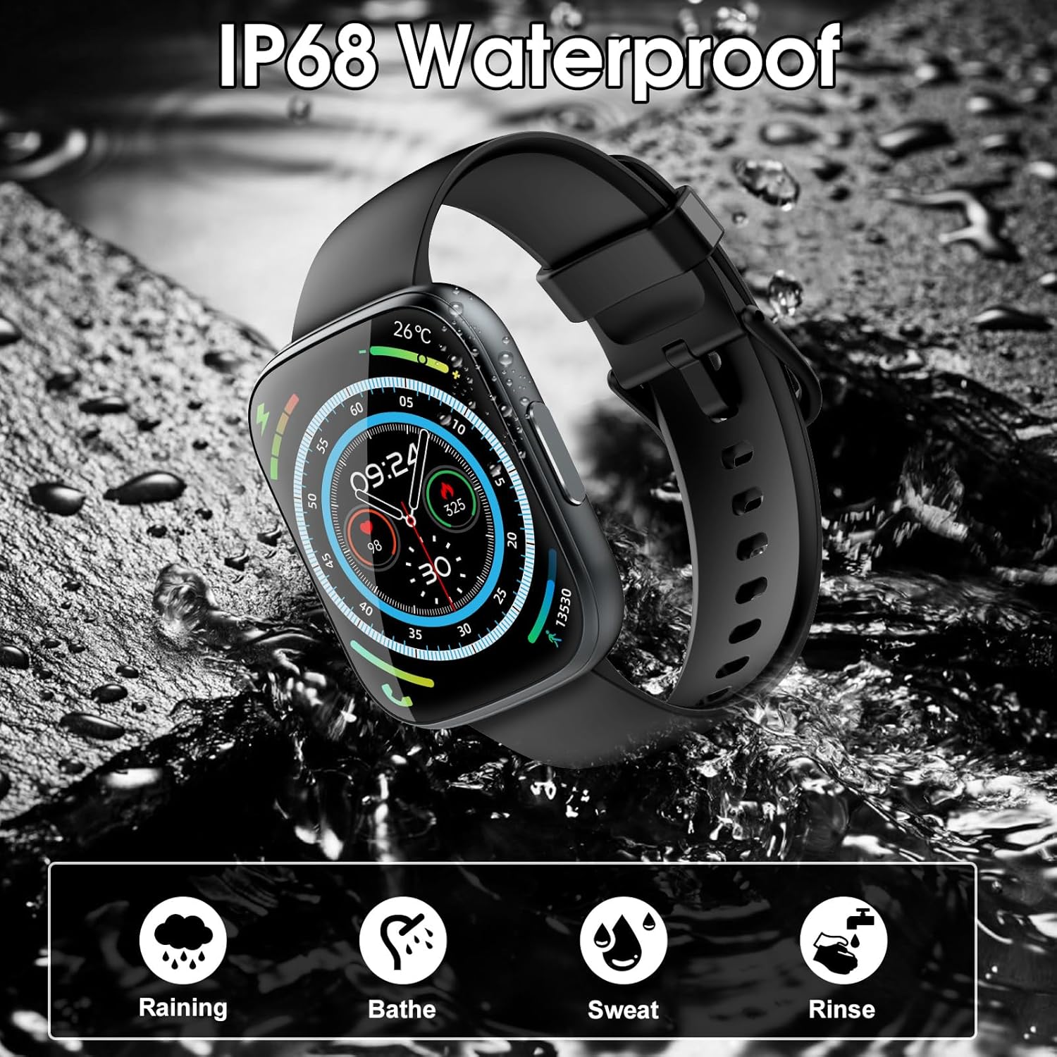 Smart Watch for Men Women(Answer/Make Calls), 1.95" HD Touch Screen Fitness Watch with Sleep Heart Rate Monitor, 110+ Sports Modes, IP68 Waterproof Activity Trackers Compatible with Android iOS, Black - Image 7