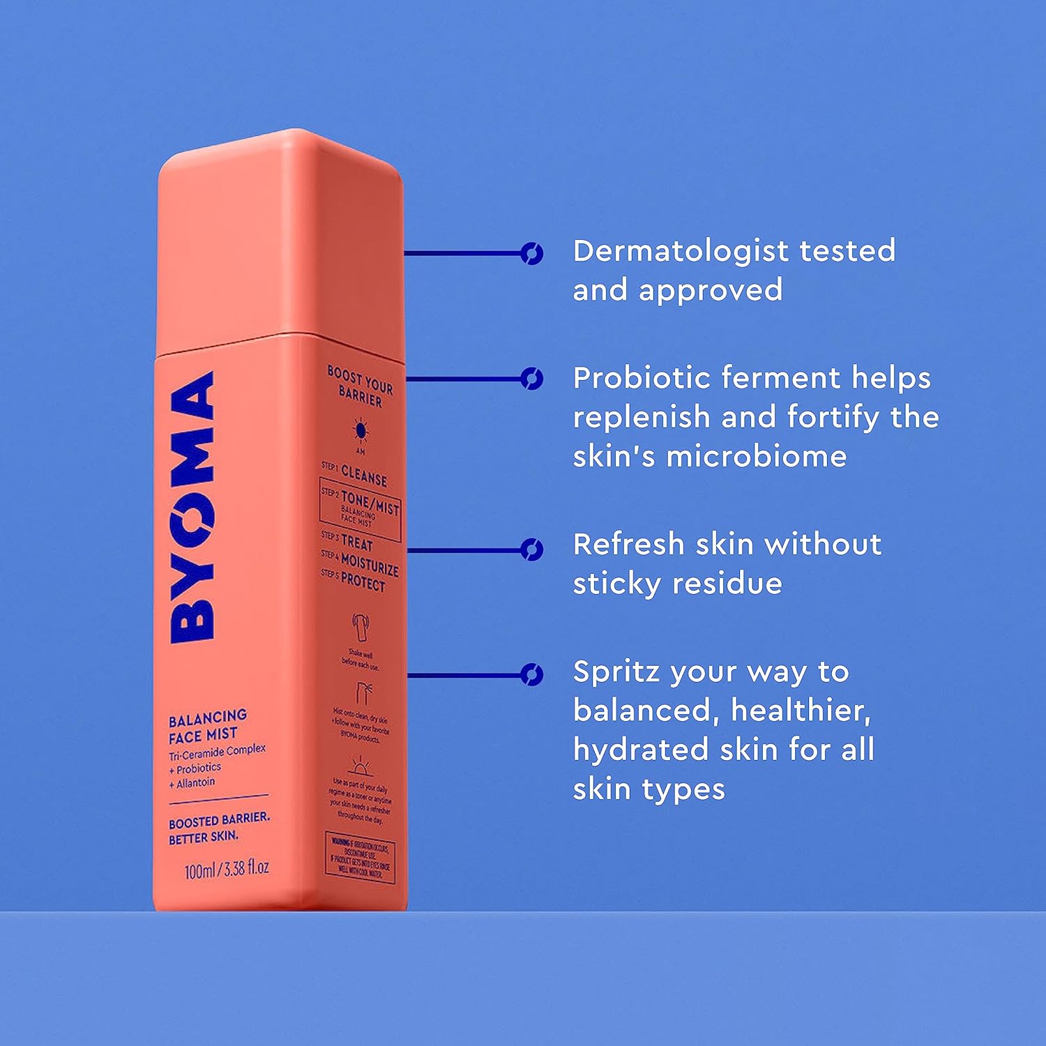 BYOMA Balancing Face Mist - pH Balanced Face Toner with Ceramides, Probiotics & Allantoin - Alcohol Free Toner Spray - Balance, Soothe & Refresh Throughout The Day - 3.38 fl. oz - Image 5