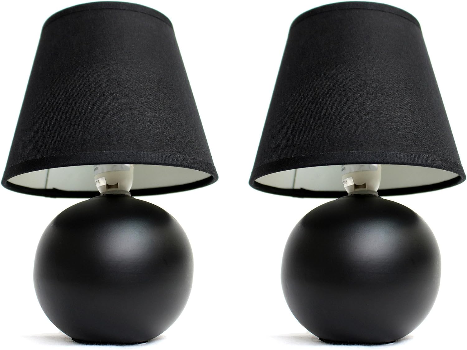Simple Designs LT2008-BLK-2PK Mini Ceramic Globe Table Lamp 2 Pack Set with Matching Fabric Shade, Black - Image 3