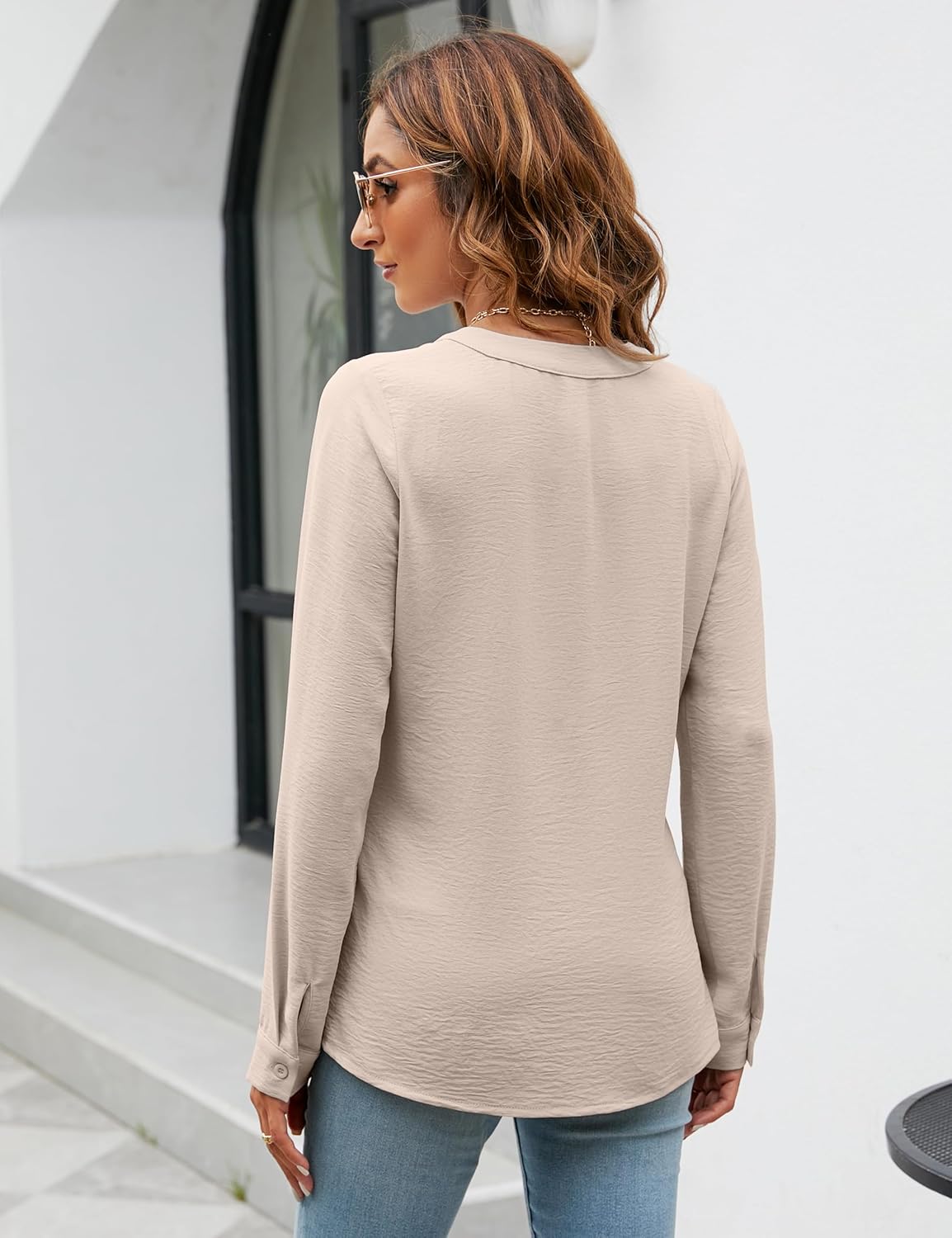 Blooming Jelly Women's Dressy Casual Blouses Business Work Tops Long Sleeve V Neck Pleated Shirts 2025 Fall Outfits - Image 6