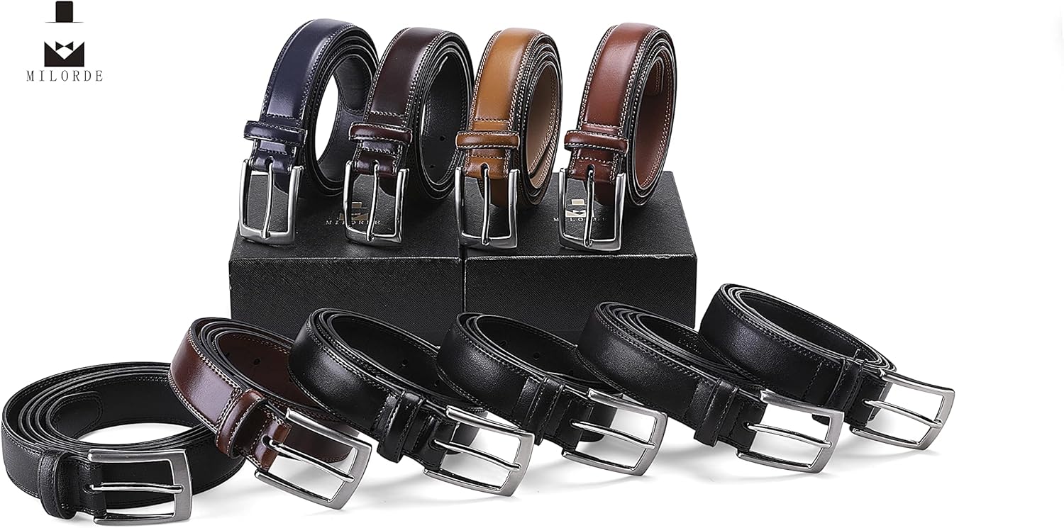 MILORDE Men's Genuine Leather Dress Belt, Handmade, 100% Cow Leather, Fashion & Classic Designs for Work Business and Casual - Image 7