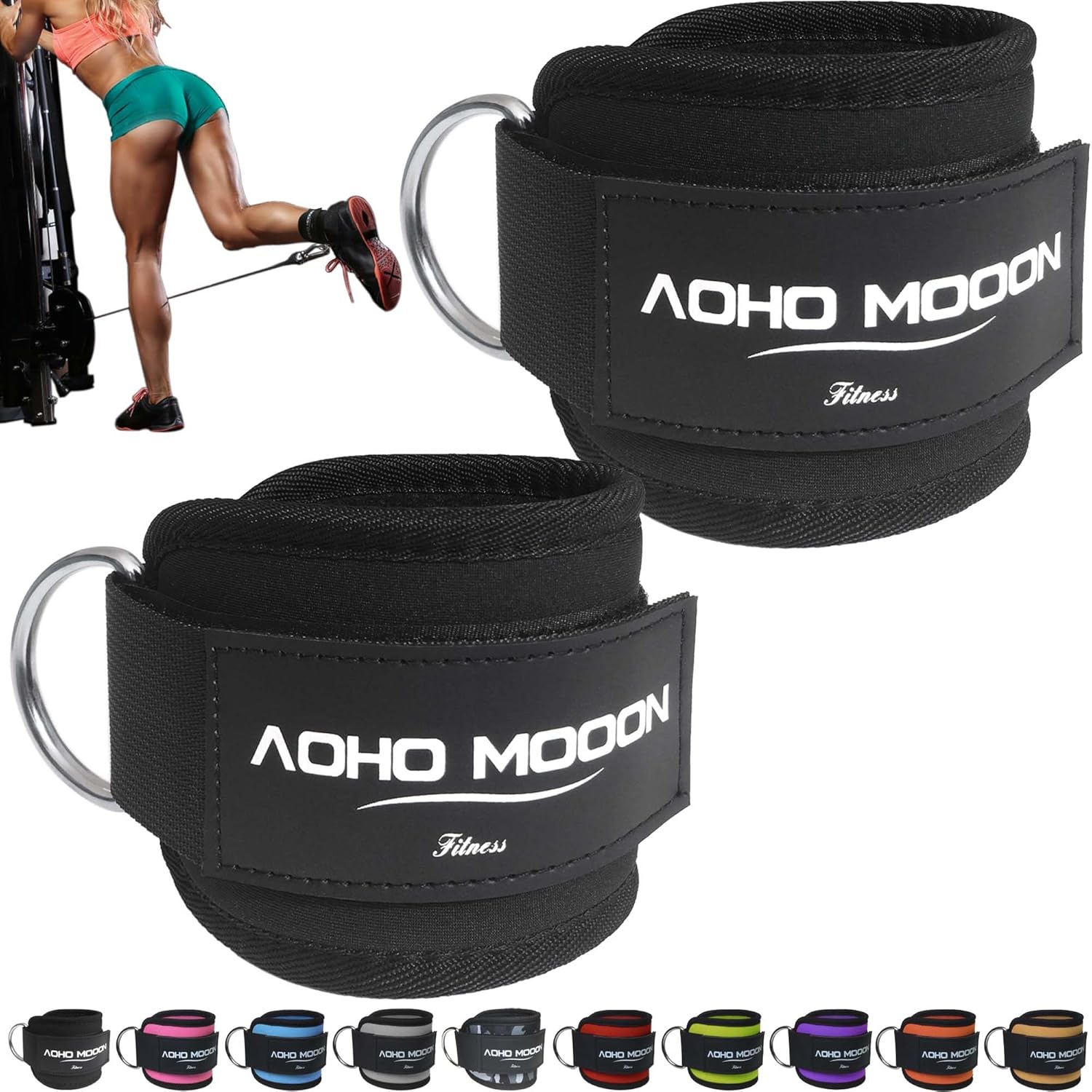 Comfortable Adjustable Padded Ankle Wrist Cuffs Neoprene Padded Straps D-Ring Glute Kickback for Cable Machine, Ideal for Glutes Exercises - Image 2