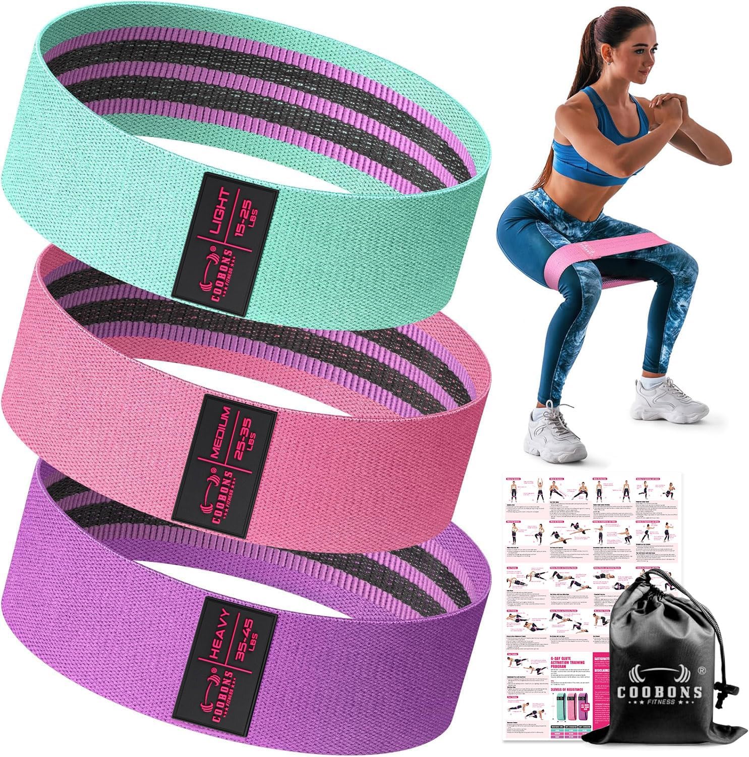 Fabric Resistance Bands for Working Out - Exercise Bands for Women and Men, Booty Bands for Legs and Butt, Yoga, Pilates, Rehab, Fitness and Home Workout - Image 2