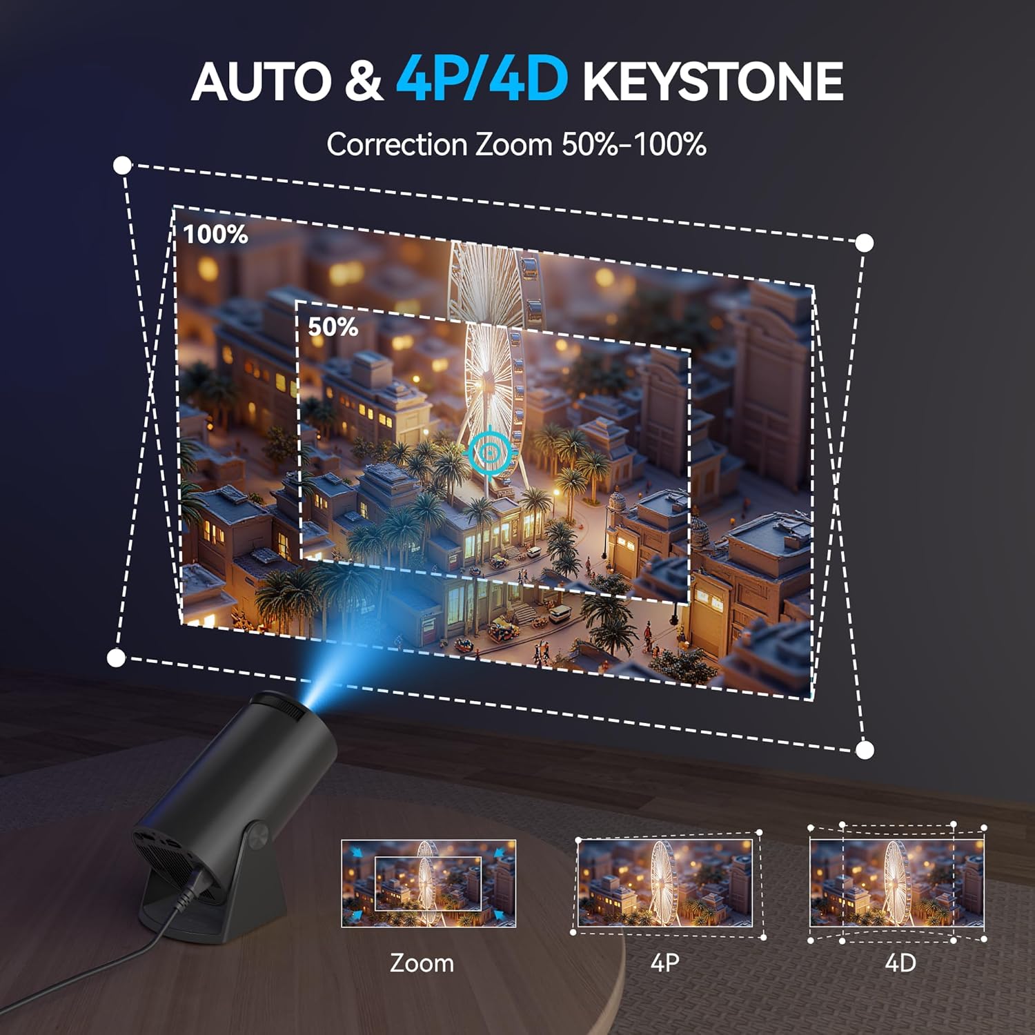 Mini Projector with WiFi and Bluetooth, 150" Portable Projector, 180°Adjustable Stand Smart Projector, 2.4G/5G/6G WiFi with Full HD 1080P, Home Projector Auto Keystone for TV Stick/Laptop/Phone, Gray - Image 4