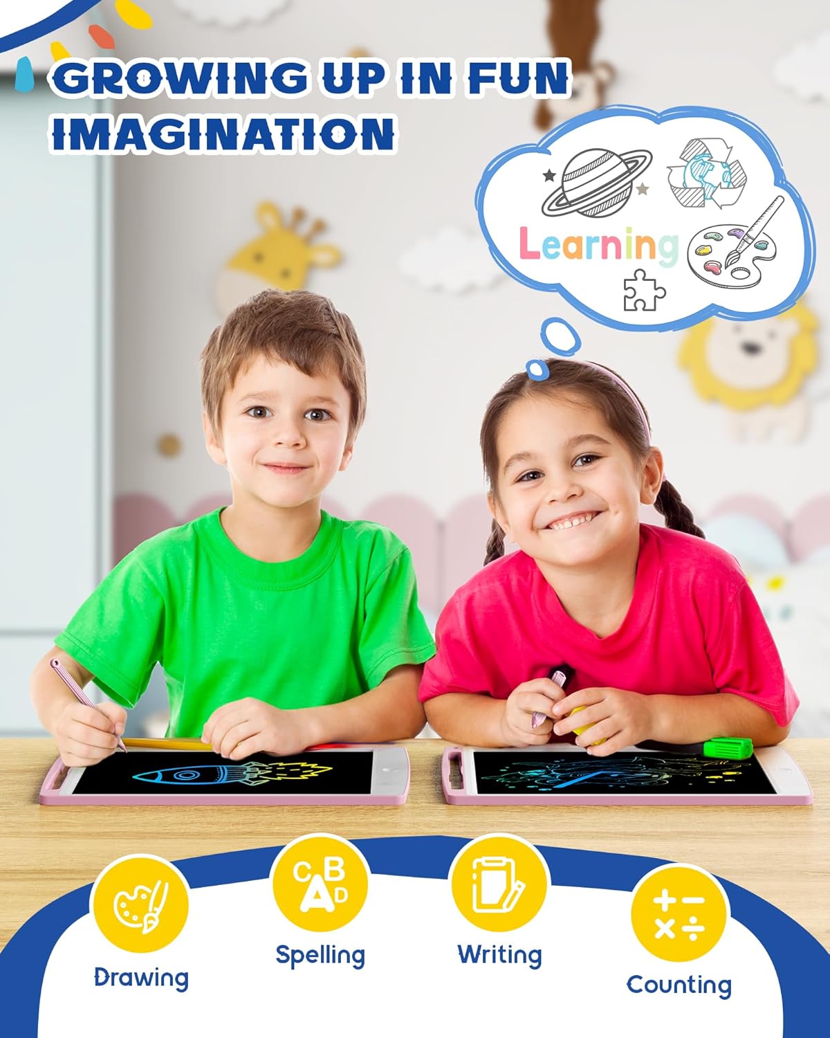 bravokids 2 Pack LCD Writing Tablet for Kids Toys, 10 Inch Colorful Erasable Doodle Board Drawing Pad for Kids, Car Trip Educational Toys Christmas Gift for 3 4 5 6 7 Girls Toddlers - Image 5