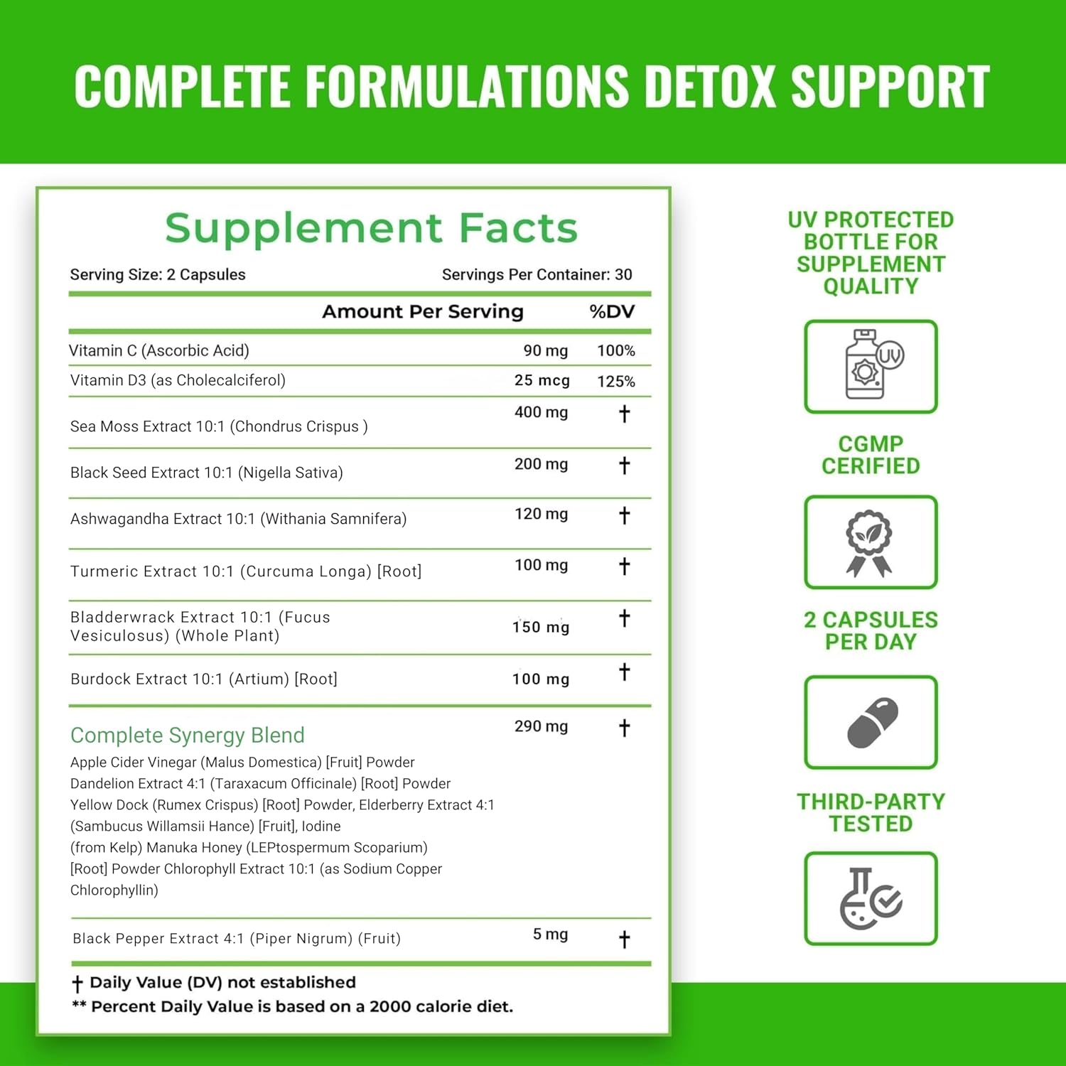 Sea Moss Supplement Blend with Black Seed Oil Ashwagandha Turmeric Bladderwrack, Burdock & Vitamin C & D3 with Elderberry Manuka Dandelion Yellow Dock Iodine - Image 3