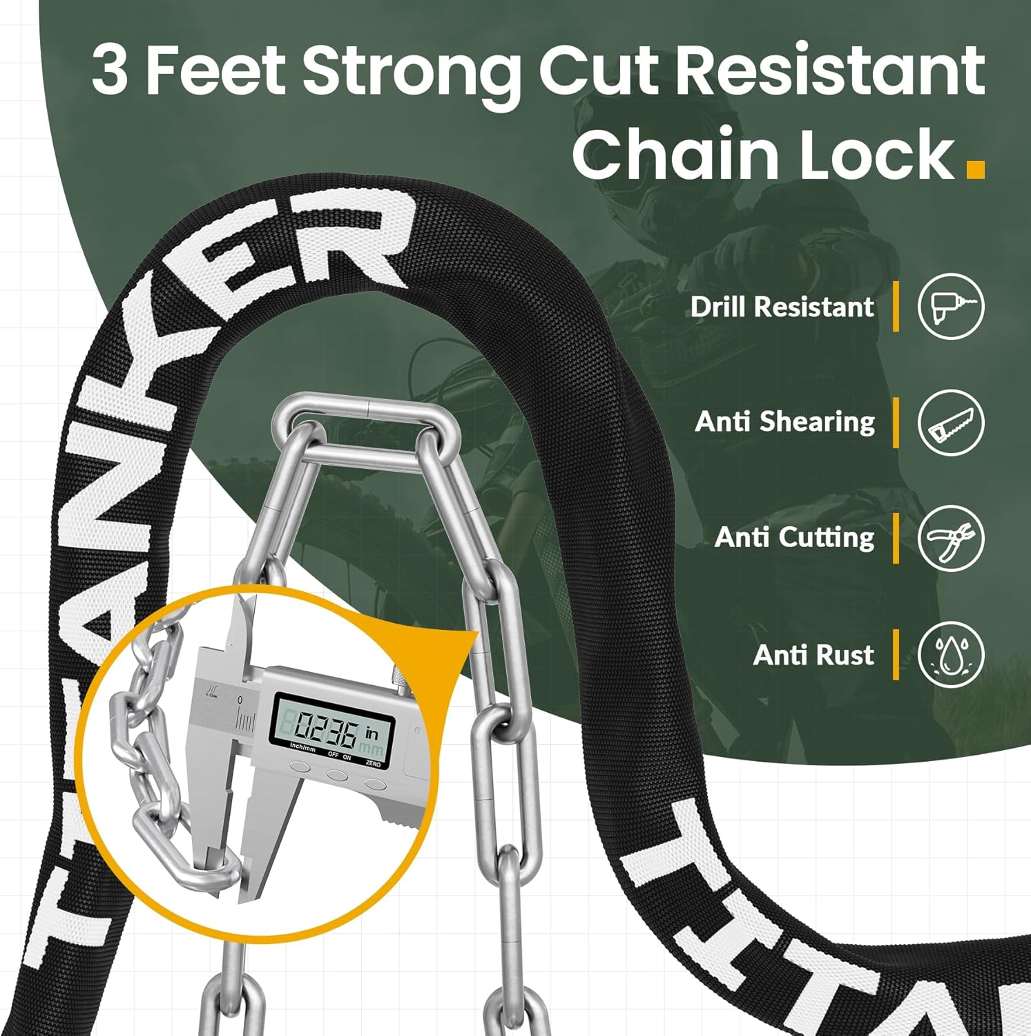 Titanker Heavy Duty Bicycle Lock Chain with Keys - 3 Feet Anti-Theft Lock for Bikes, Motorcycles, Doors, Gates, Fences, Grills (6mm Thick) - Image 3