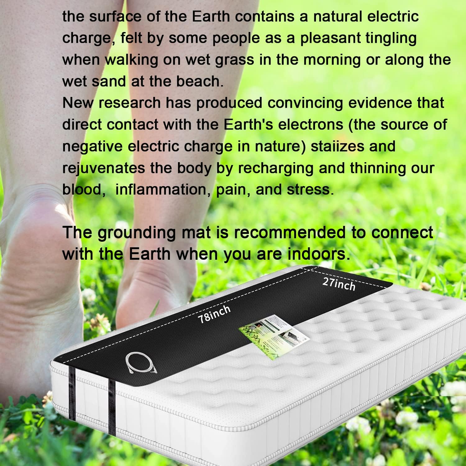 Grounding Mat for Bed, Grounding Mattress Cover Pad for Improve Sleep, Conductive Carbon Leatherette Earth Mat Grounding Pad (27 * 78inch) - Image 8