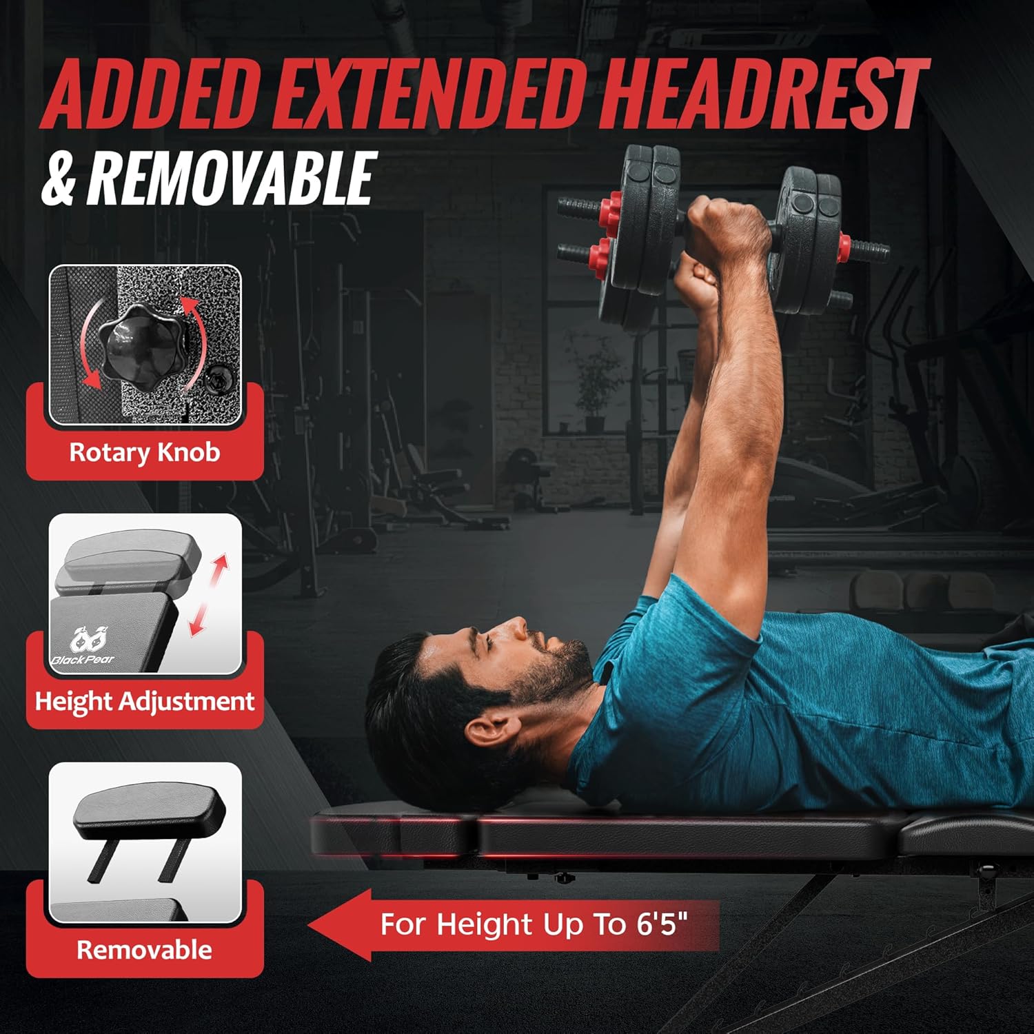Adjustable Weight Bench for Home Gym with Headrest - Foldable Workout Bench Press, 800lb Capacity for Exercises Incline Flat Decline Sit-Ups - Image 4