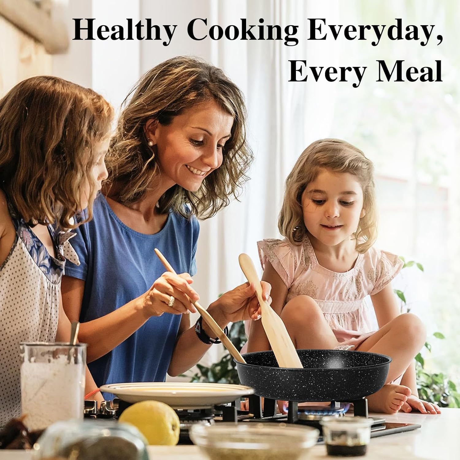 17 Pcs Pots and Pans Set Non Stick, Cookware Sets with Detachable Handle, Nonstick RV Kitchen Cooking Tools Removable Handles, Oven Safe, Induction Fast, Stackable Induction Cookware, Black - Image 9