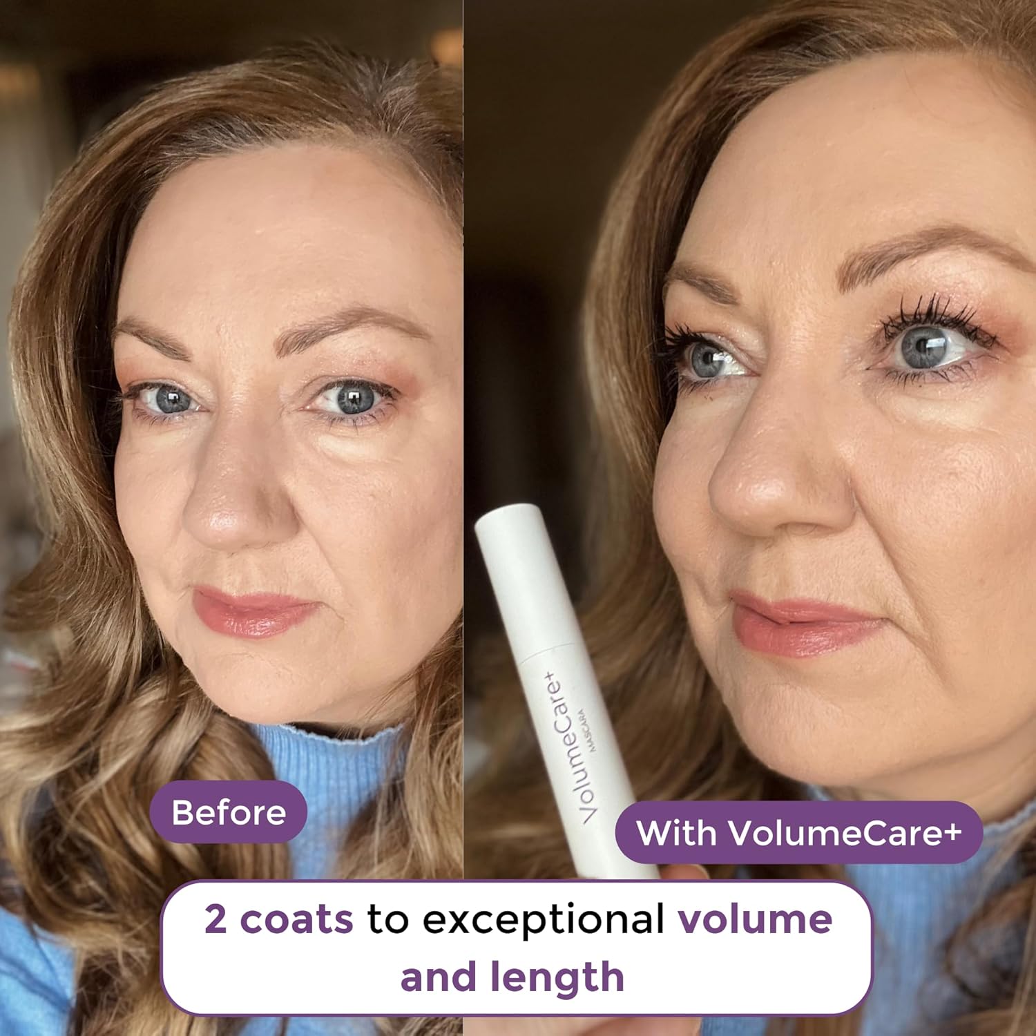VolumeCare+ Mascara For Older Women - Extreme Length and Volume 2-in-1 Formula - No Clumps, Long-Wearing, Hypoallergenic Mascara For Sensitive Eyes (Natural Black) - Image 3