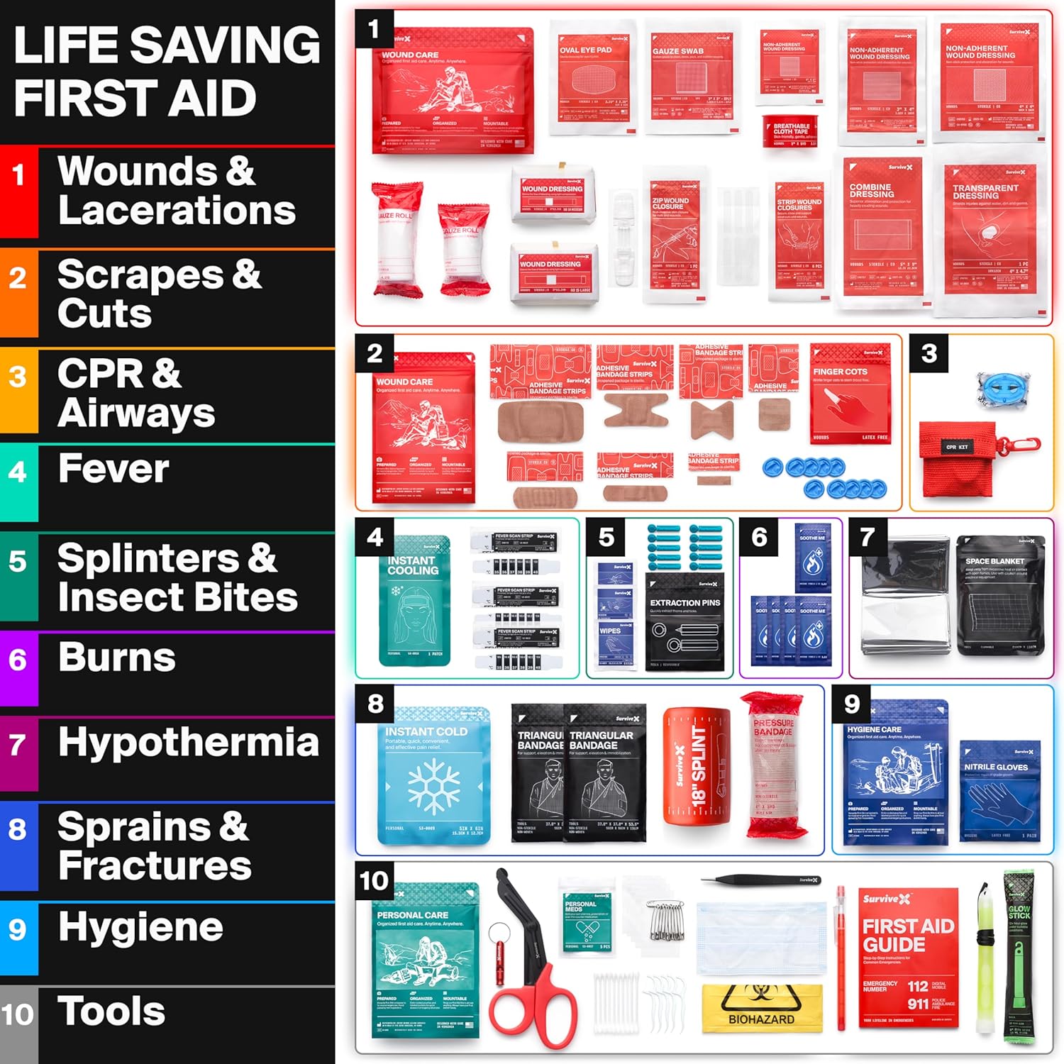 Large First Aid Kit for Car, Travel & Home - Emergency Kit for Hiking, Camping, Backpacking and Outdoors - Includes Zip Stitch Wound Closure Strips - FSA HSA Approved - Image 4