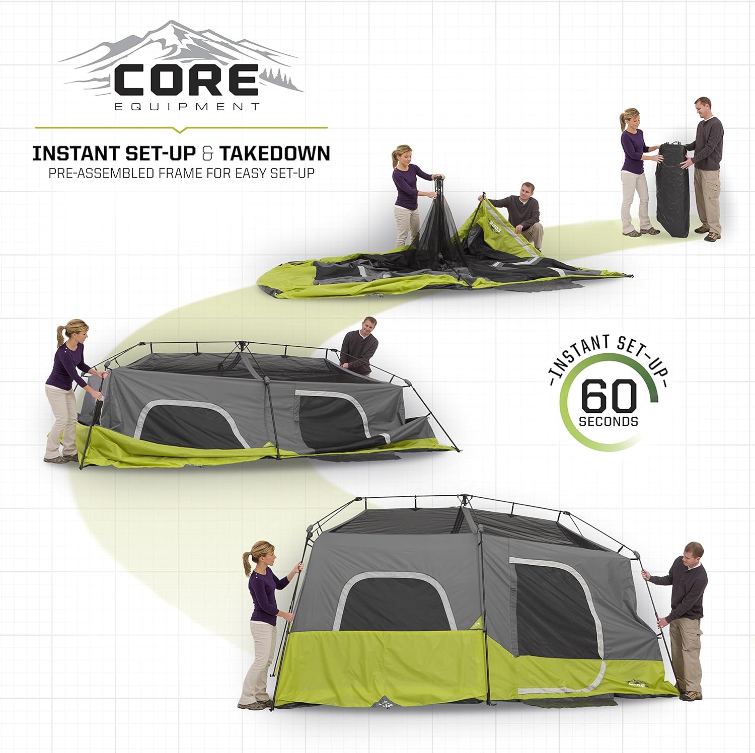 Core 9 Person Instant Cabin Tent - 14' x 9', Green (40008) - Image 6