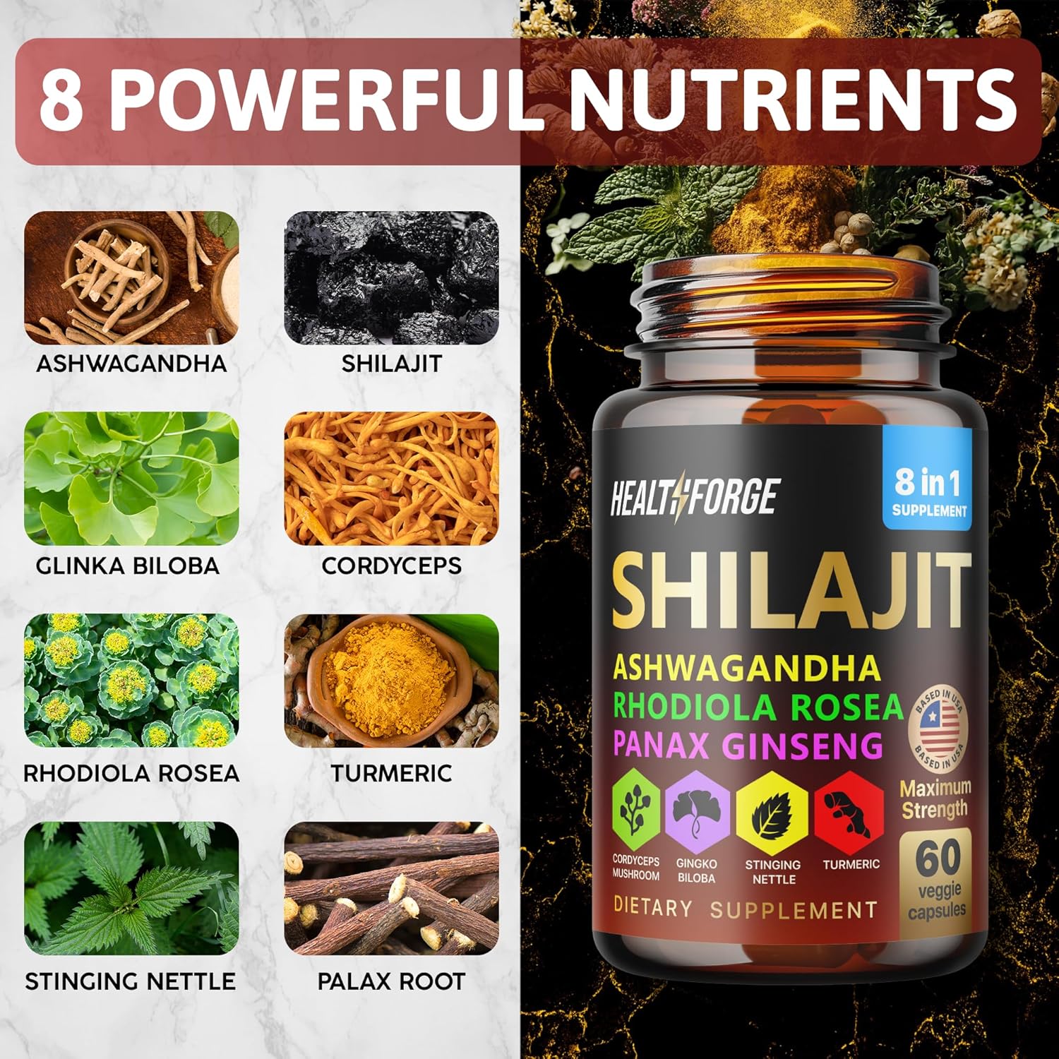 Shilajit, Ashwagandha Capsules & Sea Moss Capsules Black Seed Oil Capsules Ashwagandha, Turmeric - Shilajit for Woman Men Immune Support Rhodiola Rosea, Shilajit 60 Capsules & Sea Moss 60 Capsules Set - Image 4