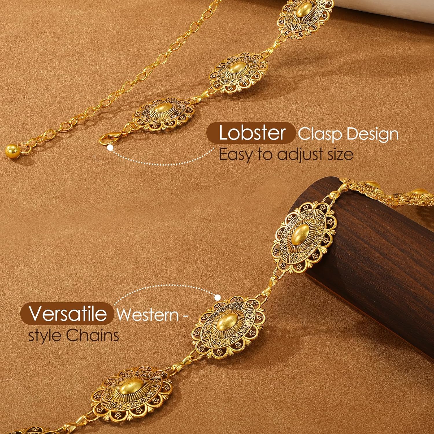 VONMELLI Western Belts for Woman Cowgirl Boho Concho Chain Waist Belt for Country Concert Dresses Jeans - Image 3