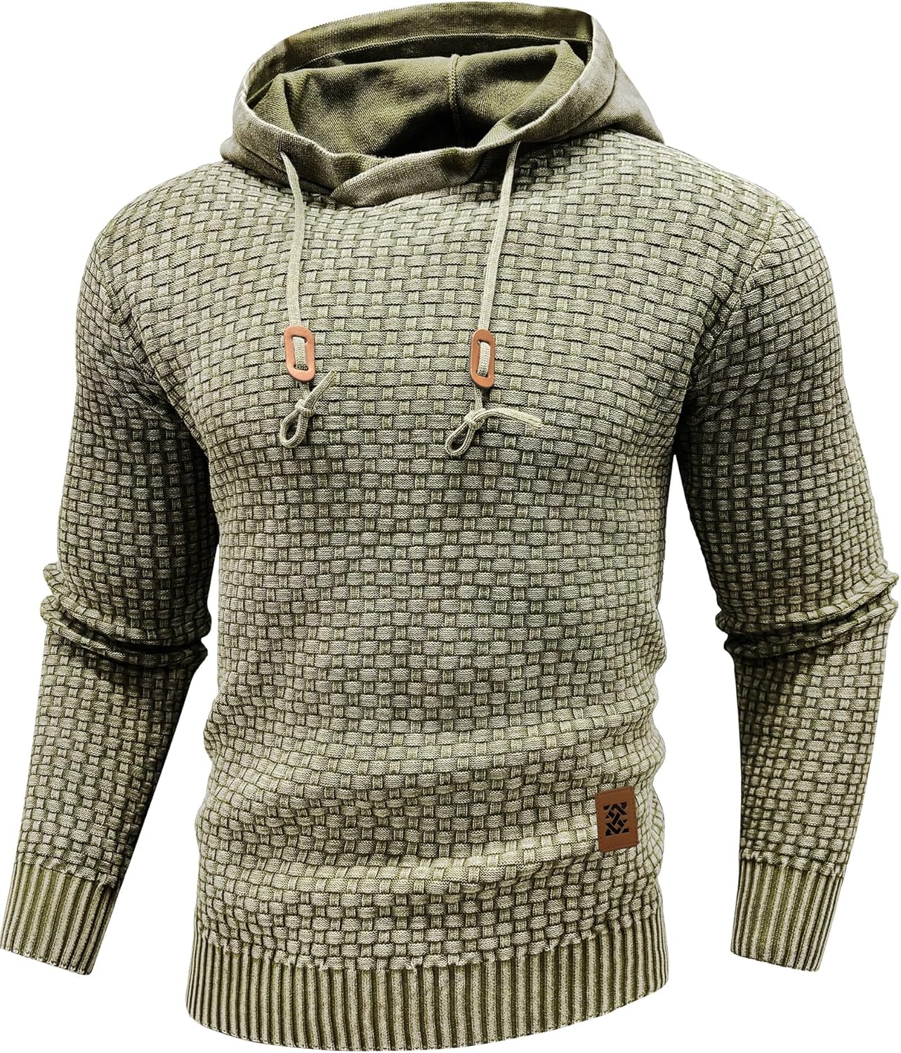 Zaitun Mens Acid Wash Cotton Hoodies Pullover Sweatshirt Long Sleeve Waffle Hoodies Streetwear - Image 2