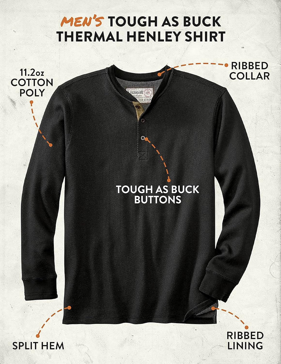 Legendary Whitetails Men's Tough as Buck Double Layer Thermal Henley Shirt-Casual Long Sleeve Waffle Knit Regular Fit - Image 5