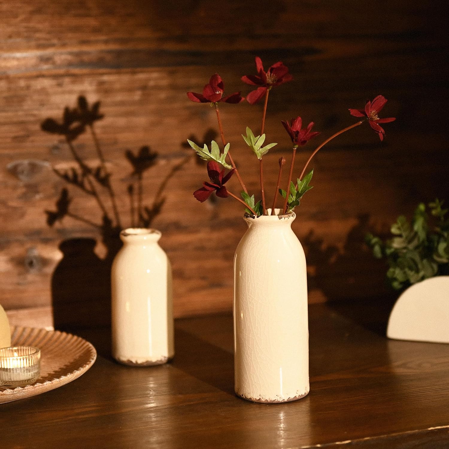 VICTOR & TERESA White Ceramic Vases Home Decor, Farmhouse Vases for Flowers, Flower Vase Set of 2, Rustic Decorative Vases for Pampas Grass, Table, Living Room, Shelf, Centerpieces, 8 inch - Image 4