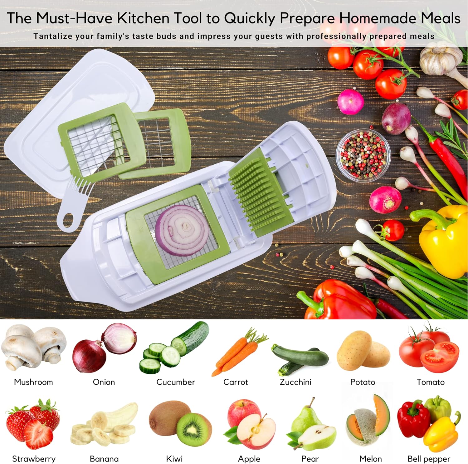 Brieftons QuickPush Food Chopper: Strongest & 200% More Container Capacity, 30% Heavier Duty, Fruit & Vegetable Chopper, Onion Chopper Vegetable Cutter, with 3 Dicer Blades & Keep-Fresh Lid, 5 Ebooks - Image 8