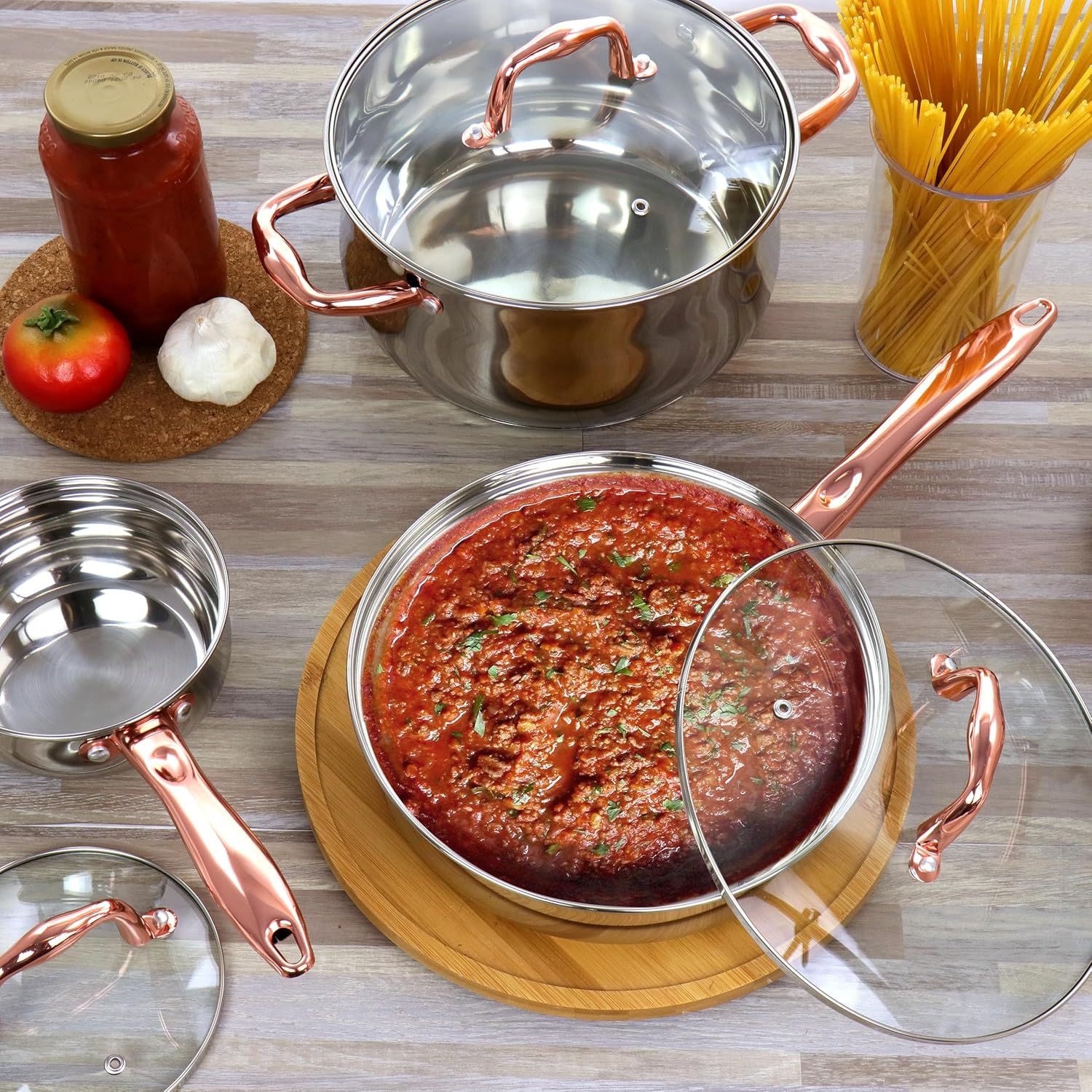 Gibson Home Bransonville 8 Piece Stainless Steel Cookware Set in Chrome and Bronze - Image 12