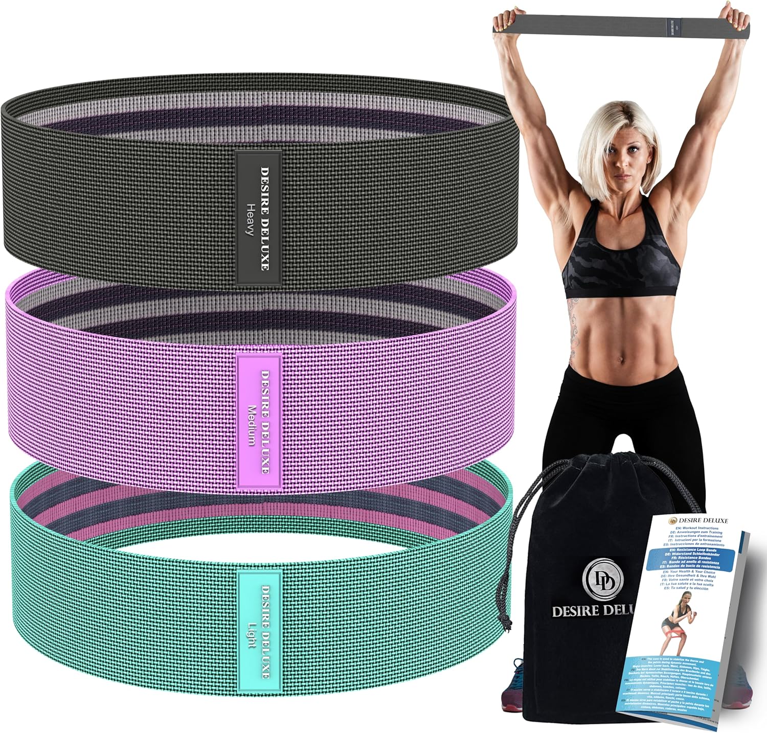 Desire Deluxe Resistance Band Exercise Workout Equipment Bands Set for Working Out Physical Therapy - Men & Women Elastic Stretch Booty Gym Equipment Accessories - Home, Fitness, Pilates, Yoga Pack 3 - Image 4