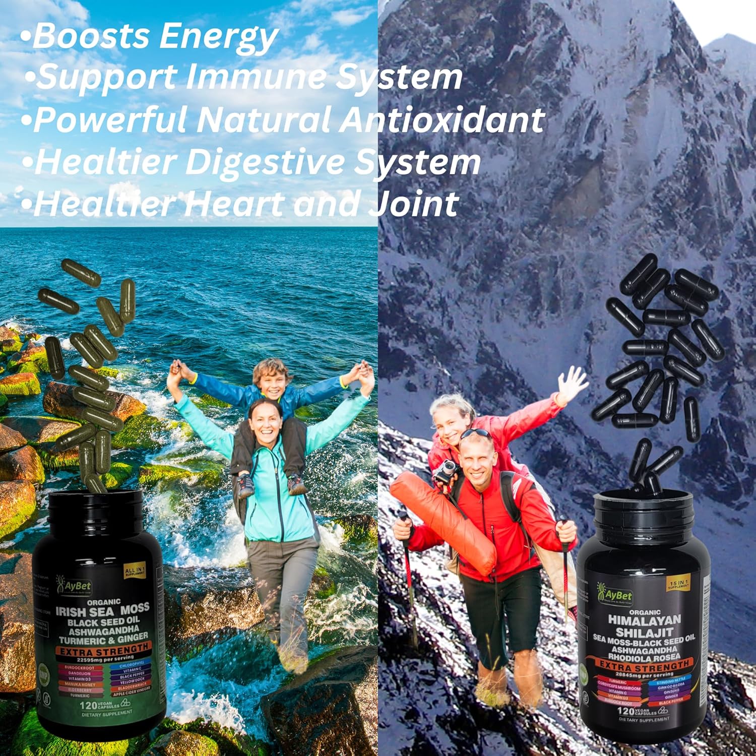 Sea Moss Shilajit Combo Bundle Capsule, Black Seed Oil, Ashwagandha, Rhodiola Rosea, Burdock, Turmeric, Ginger, VitC, VitD3, All in One Supplement, 120 Capsules, Halal, Vegan, USDA Organic - Image 6