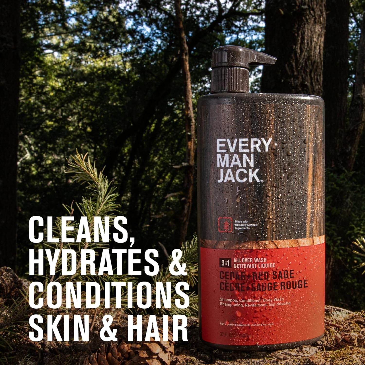 Every Man Jack Cedar + Red Sage Hydrating Mens 3-in-1 All Over Wash for All Skin and Hair Types - Body Wash, Shampoo and Conditioner with Naturally Derived Ingredients - 28.8oz (2 Pack) - Image 3