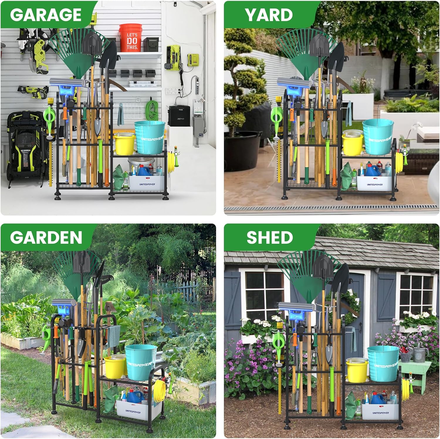 Garden Tool Organizer, Tool Storage Rack with Shelves and 10 Hooks, Yard Tool Holder for Garage, Shed, Home, Outdoor, Up to 35 Long-Handled Tools, 5-Tier - Image 7