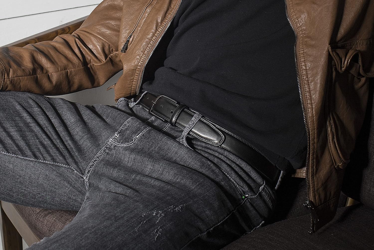 MILORDE Men's Genuine Leather Dress Belt, Handmade, 100% Cow Leather, Fashion & Classic Designs for Work Business and Casual - Image 3