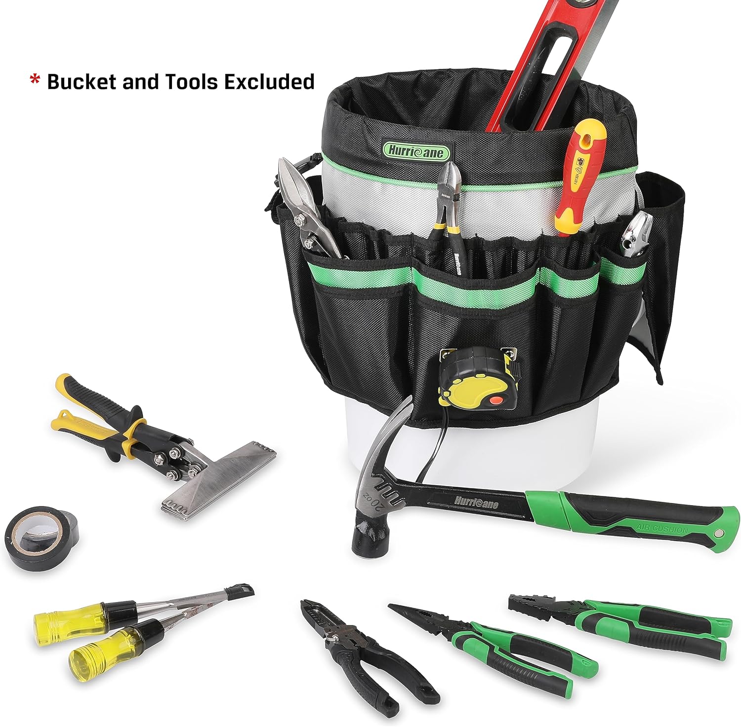 HURRICANE 5 Gallon Bucket Tool Bag Organizer, Garden Tool Caddy with 52 Pockets, Waterproof for Most Buckets - Image 8