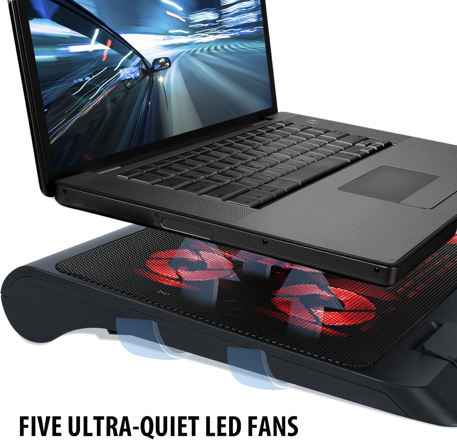 ENHANCE Gaming Laptop Cooling Pad Stand with LED Cooler Fans , Adjustable Height , & Dual USB Port for 17 inch Laptops - 5 Ultra Quiet High Performance Fans 2630 RPM & Built-In Bumpers - Red - Image 4