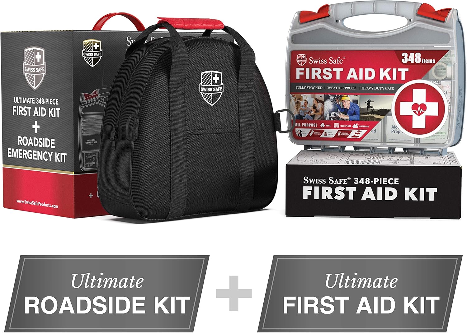 Swiss Safe 2-in-1 Survival Car Emergency Kit for Vehicles - Compact & Portable Car Safety Kit w/Travel Bag + Bonus Car First Aid Kit (378 Piece) - 12-Foot Jumper Cables - Auto Essentials - Image 3