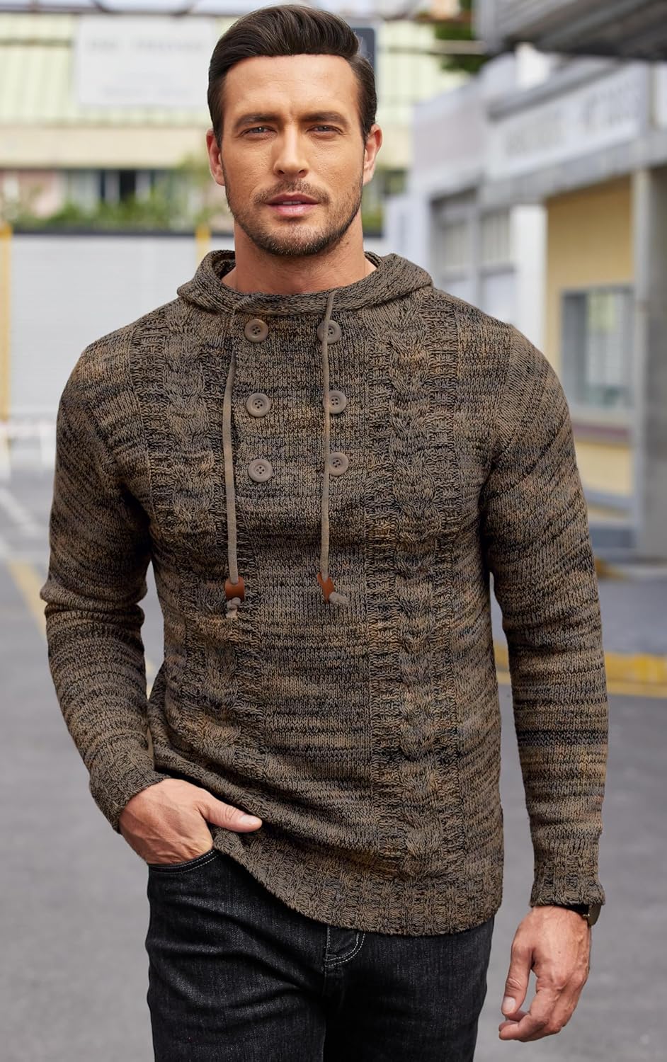 COOFANDY Men's Knitted Hoodies Pullover Casual Long Sleeve Turtleneck Sweaters - Image 4