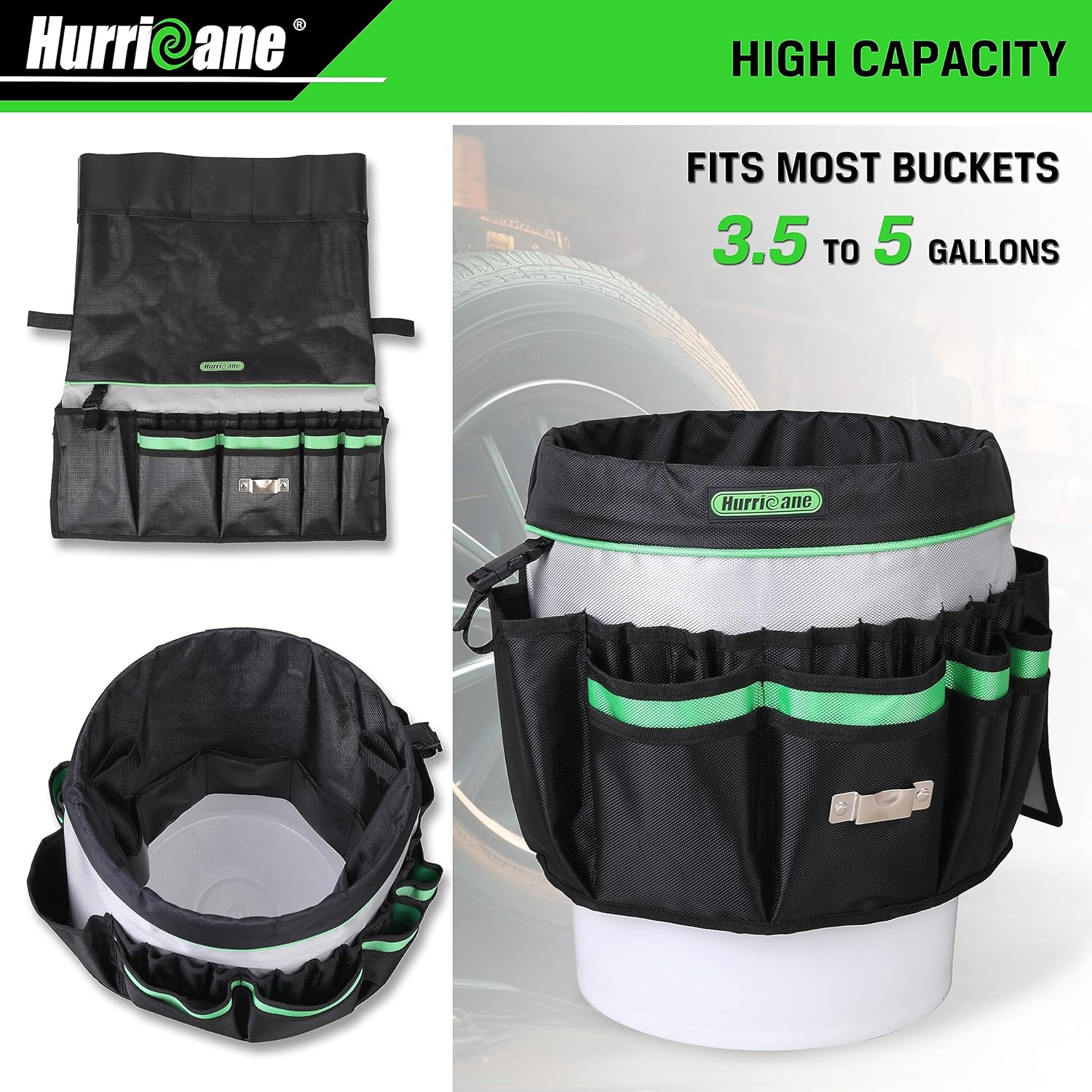 HURRICANE 5 Gallon Bucket Tool Bag Organizer, Garden Tool Caddy with 52 Pockets, Waterproof for Most Buckets - Image 5