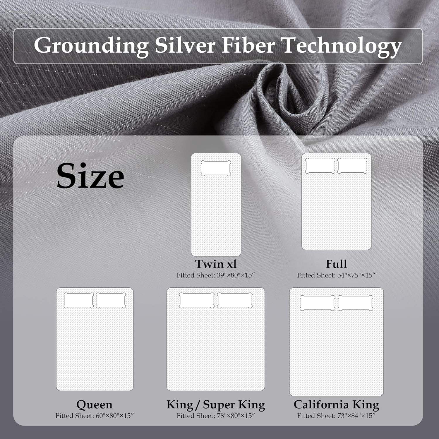 Grounding Sheet, 90% Organic Cotton+10% Pure Silver Organic Fitted Grounded Sheet for Improved Sleep, Pain Relief - Earth Connected Bedding (Gray, (78.4 * 80.2 * 15inch)) - Image 8