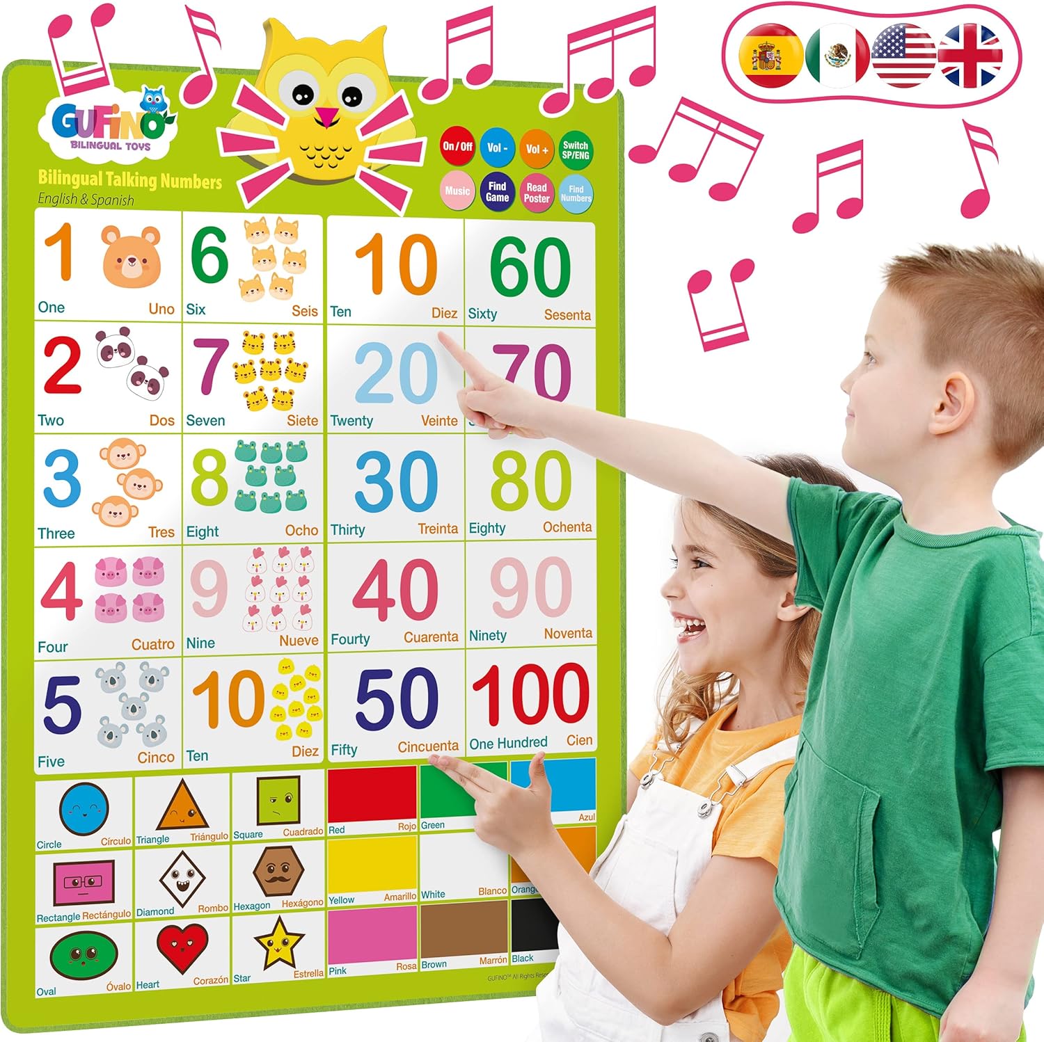 Bilingual Learning Toys - Spanish Toys for Toddlers 1-3, Interactive Number Toys, Numbers for Toddlers - Educational Talking Wall Chart for Kids - Image 2