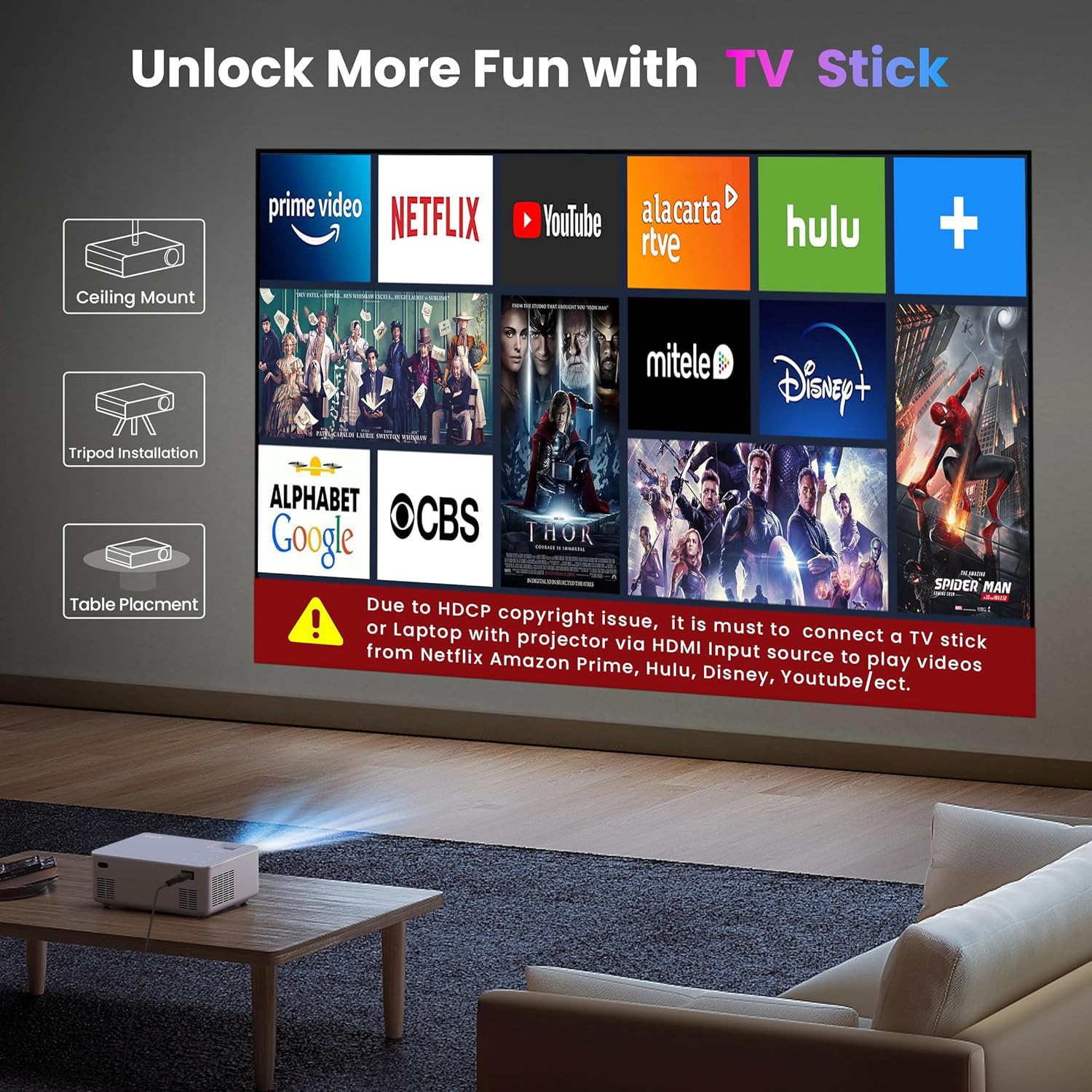FANGOR 1080P HD Projector, WiFi Bluetooth Projectors, Max 230” Projection Screen Portable Home Theater Video Movie Proyector With Tripod, Compatible with HDMI, USB, Laptop, iOS & Android Phone - Image 5