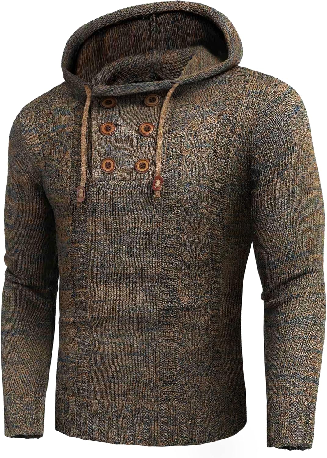 COOFANDY Men's Knitted Hoodies Pullover Casual Long Sleeve Turtleneck Sweaters - Image 3