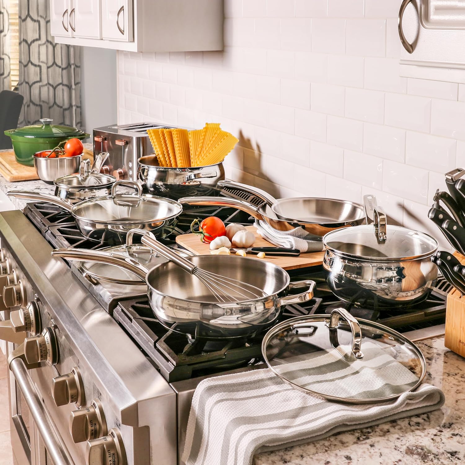 BergHOFF Belly Shape 18/10 Stainless Steel 12Pc Cookware Set, Glass Lids, Fast, Evenly Heat, Induction Cooktop Ready - Image 3