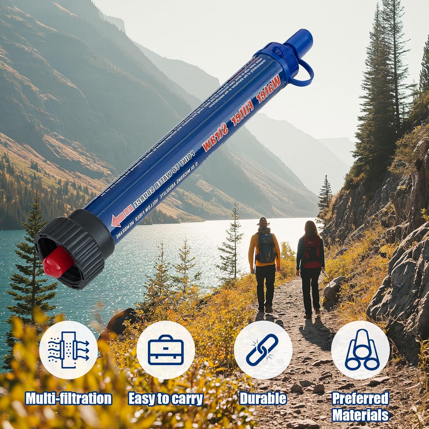 Navy Blue 2 Pack Water Filter Straw Outdoor Portable Personal Water Filter Straw Water Purifier Survival Gear and Equipment for Hiking Camping Travel and Emergency - Image 4