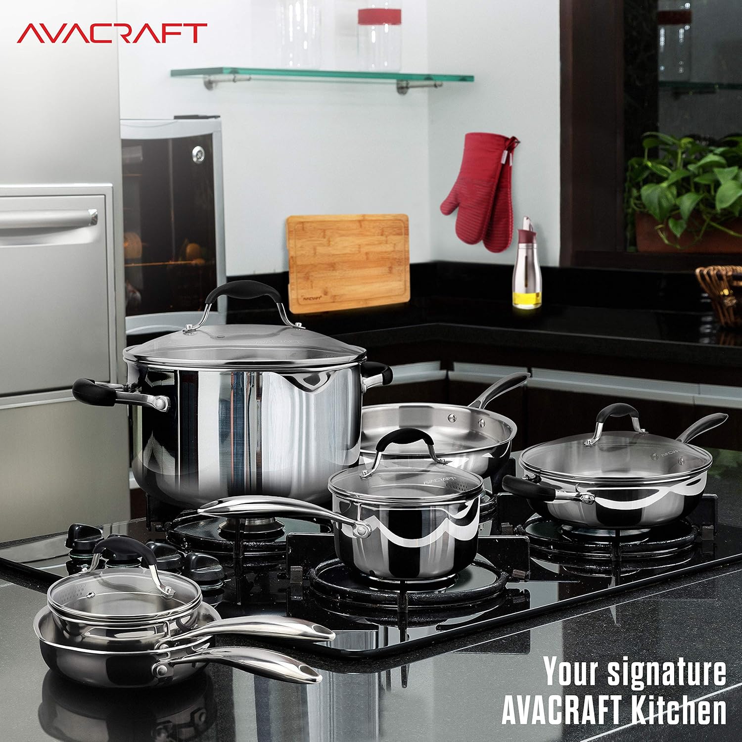 AVACRAFT 18/10 Stainless Steel Cookware Set, Premium Pots and Pans Set, Kitchen Essentials for cooking, Multi-Ply Body Stainless Steel Pan Set, 10-Piece Sets - Image 4