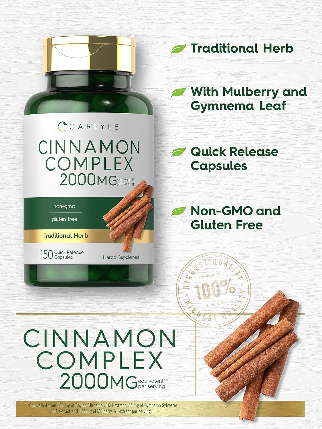 Carlyle Ceylon Cinnamon Complex with Gymnema and Mulberry | 150 Capsules | Non-GMO, Gluten Free Supplement - Image 5