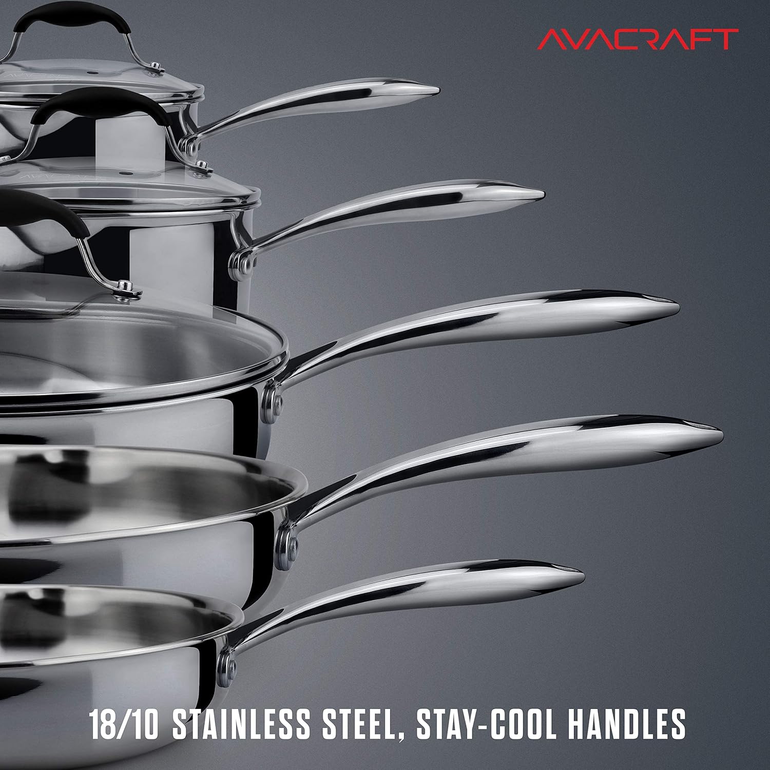 AVACRAFT 18/10 Stainless Steel Cookware Set, Premium Pots and Pans Set, Kitchen Essentials for cooking, Multi-Ply Body Stainless Steel Pan Set, 10-Piece Sets - Image 5