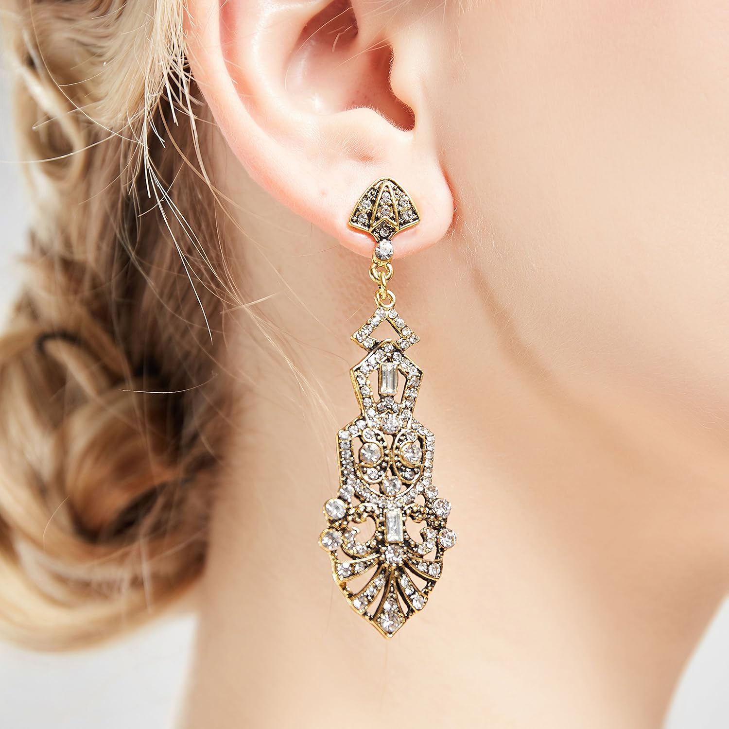 Coucoland 1920s Flapper Earrings Roaring 20s Great Gatsby Rhinestone Earrings - Image 5