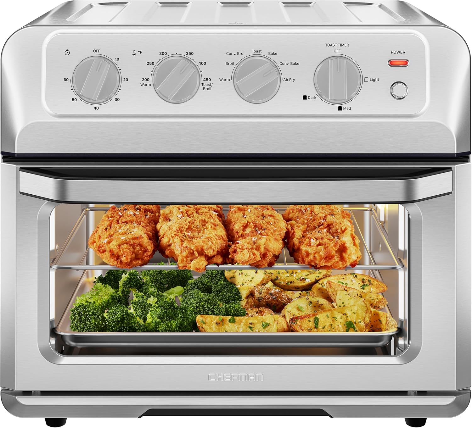 Chefman Air Fryer Toaster Oven Combo, 7-In-1 Convection Oven Countertop 20 Qt Oven Air fryer, Cook a 10 Inch Pizza, Air Fry 2 lb. of Chicken Wings, Toast, Broil, Auto Shutoff, Stainless - Image 2