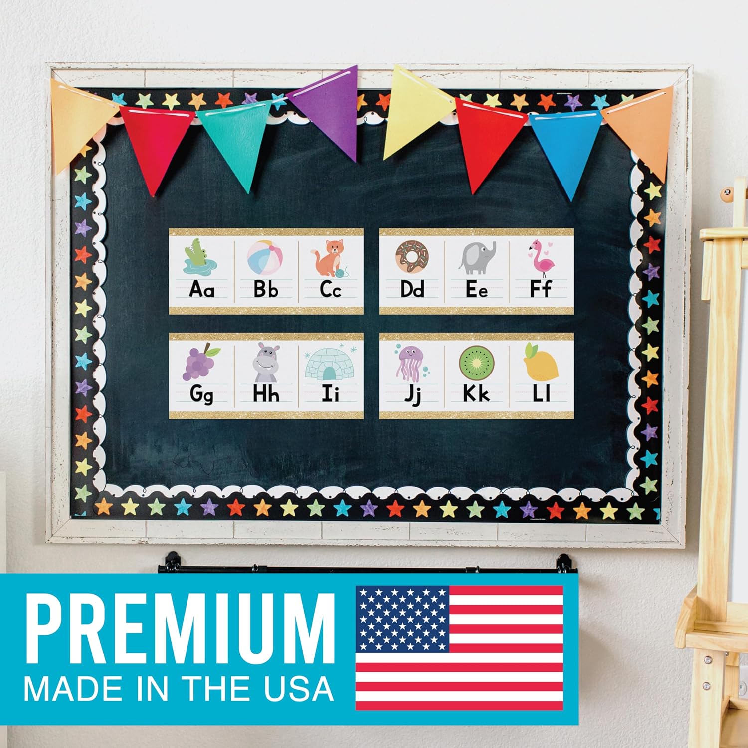 Hadley Designs Alphabet for Classroom Wall - ABC Letters and Numbers Posters for Preschool and Kindergarten - Alphabet Line for Classroom Decor and Homeschool - Gold Theme - Image 6